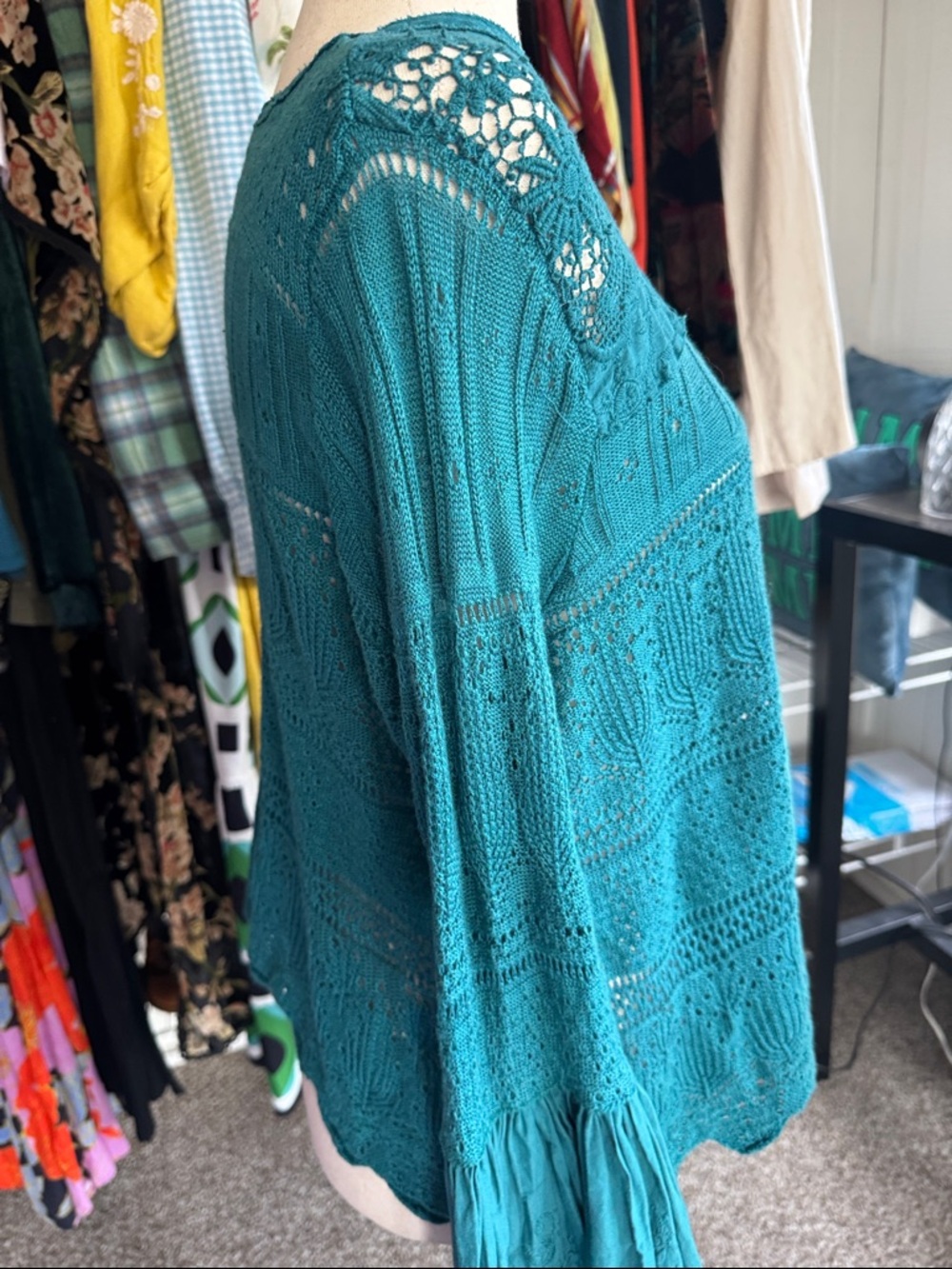 Free People Teal Crochet Lace Boho Top - Picture 4 of 8